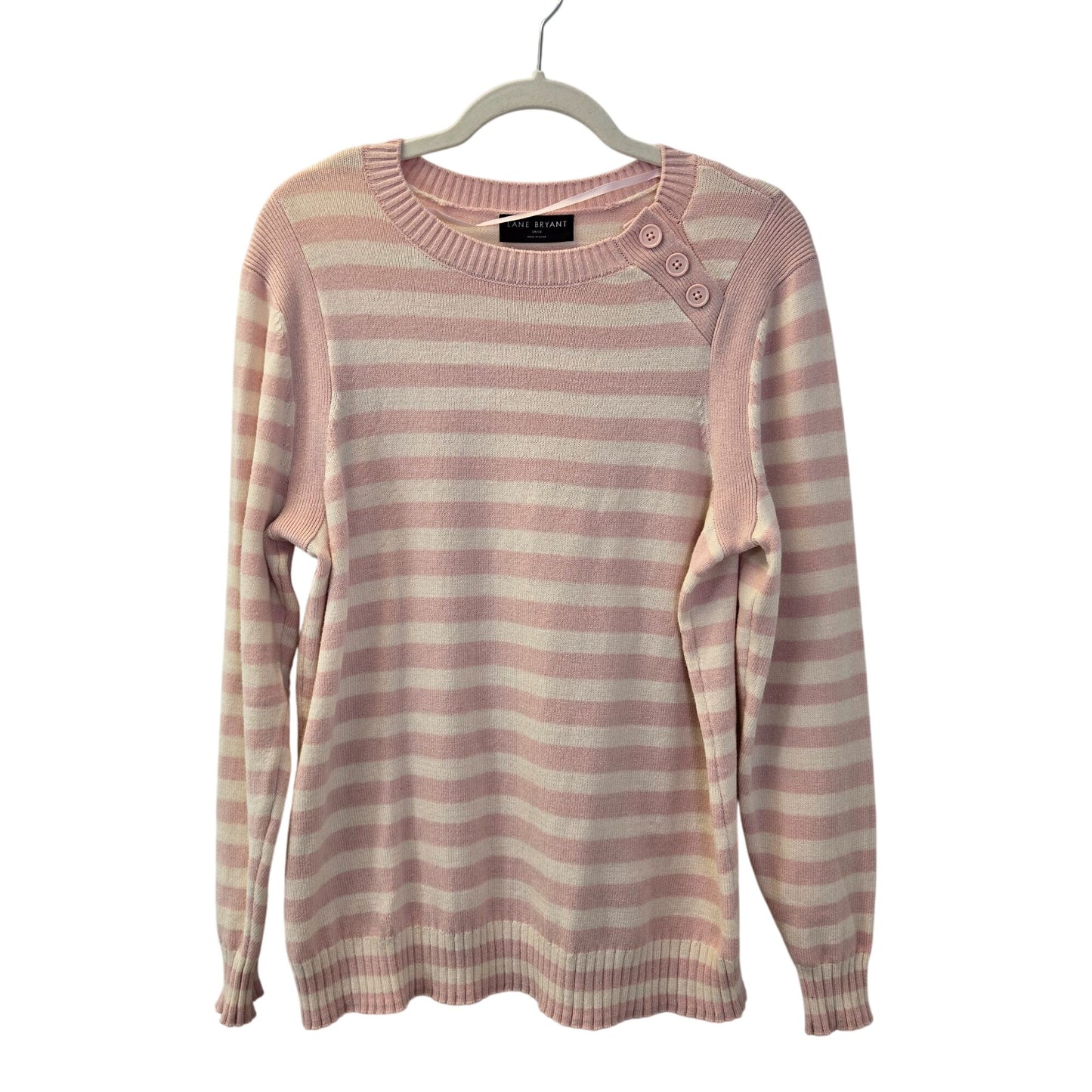 Lane Bryant Striped Button Embellished Crewneck Sweater Size 14/16