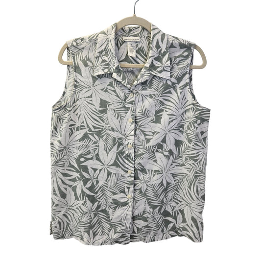 Jones New York Sport 100% Linen Tropical Print Button Down Shirt Size 8