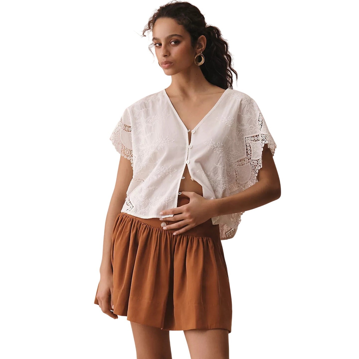 by Anthropologie Short Sleeve Embroidered Swing Top Size Small