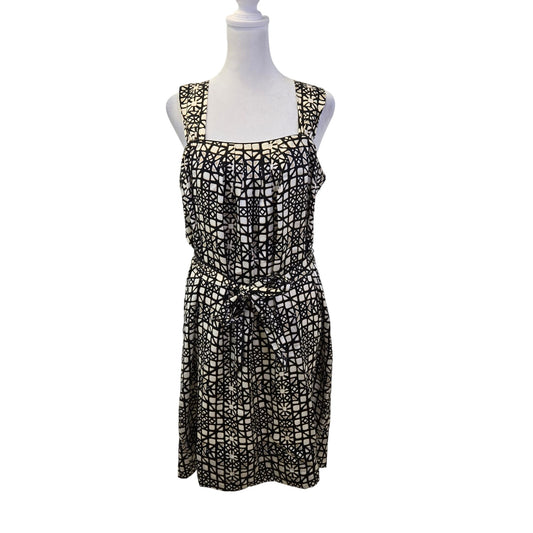 White House Black Market 100% Silk Graphic Print Belted Dress Size 10