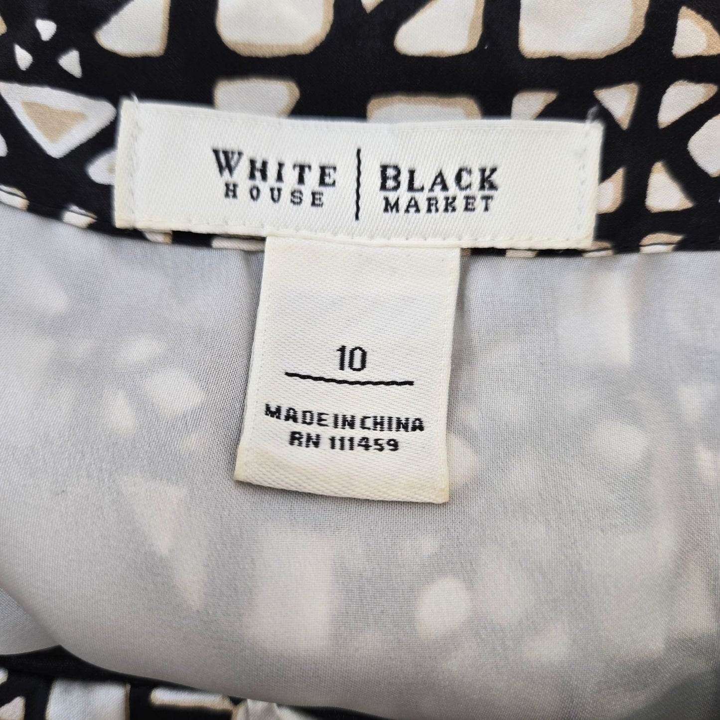 White House Black Market 100% Silk Graphic Print Belted Dress Size 10