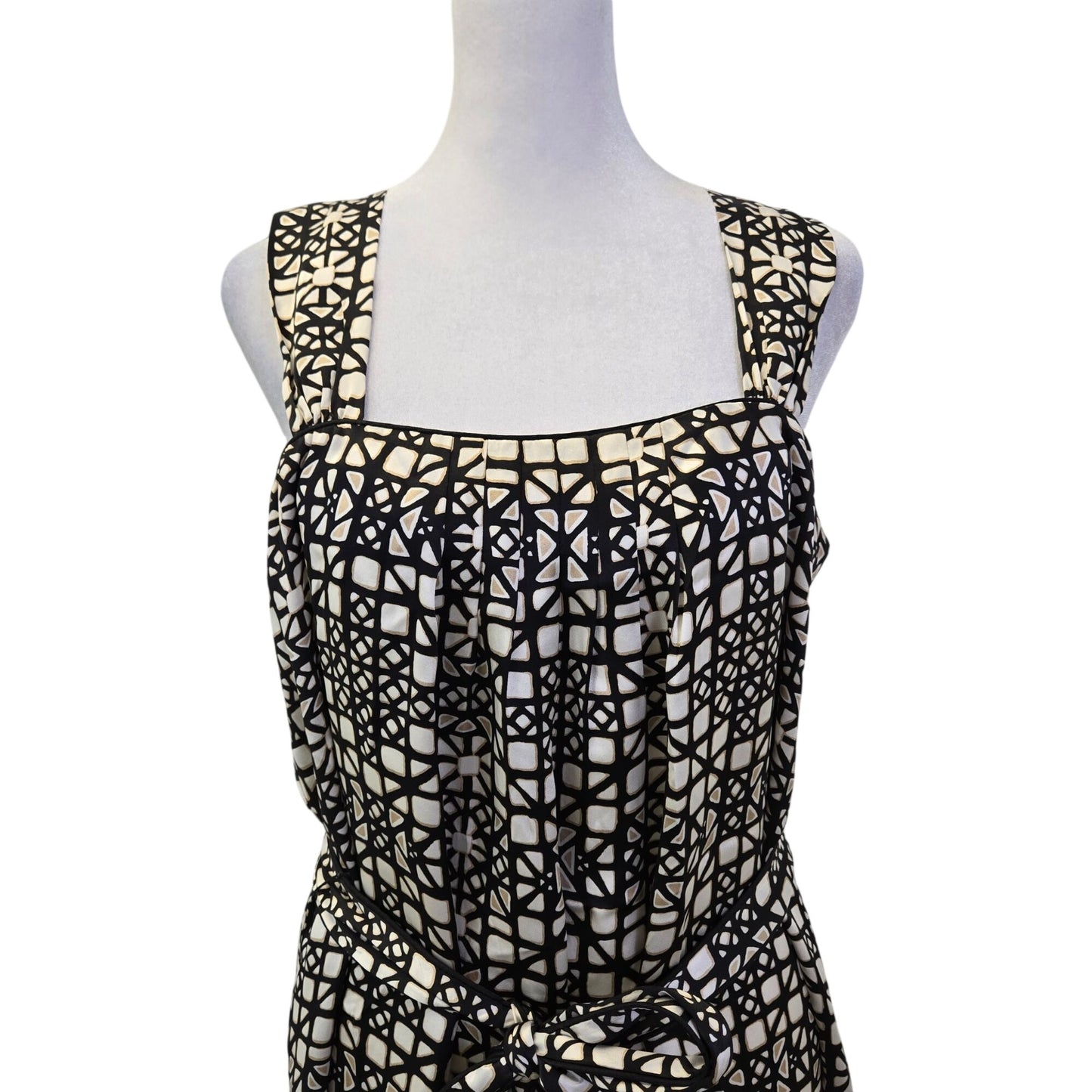 White House Black Market 100% Silk Graphic Print Belted Dress Size 10