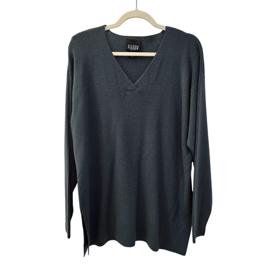 Eileen Fisher 100% Wool V-Neck Split Hem Tunic Sweater Size Large