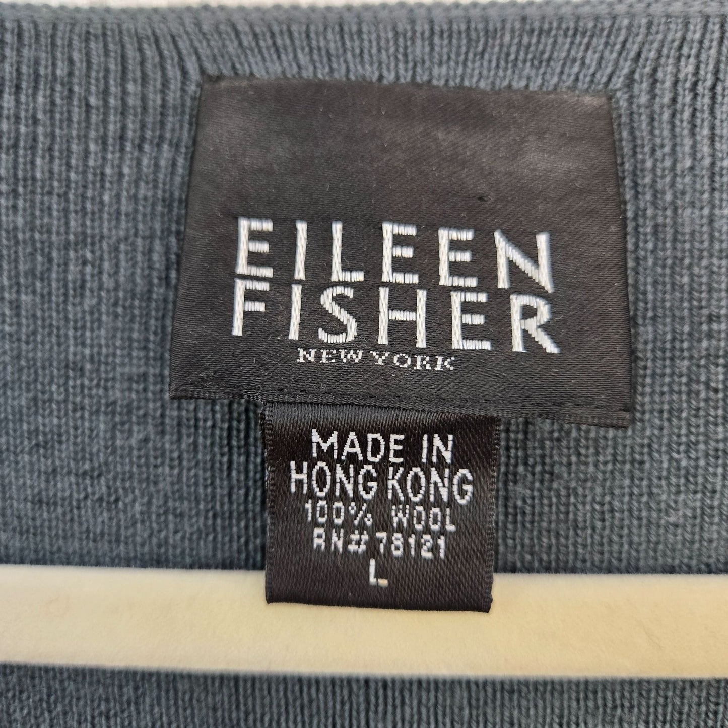 Eileen Fisher 100% Wool V-Neck Split Hem Tunic Sweater Size Large