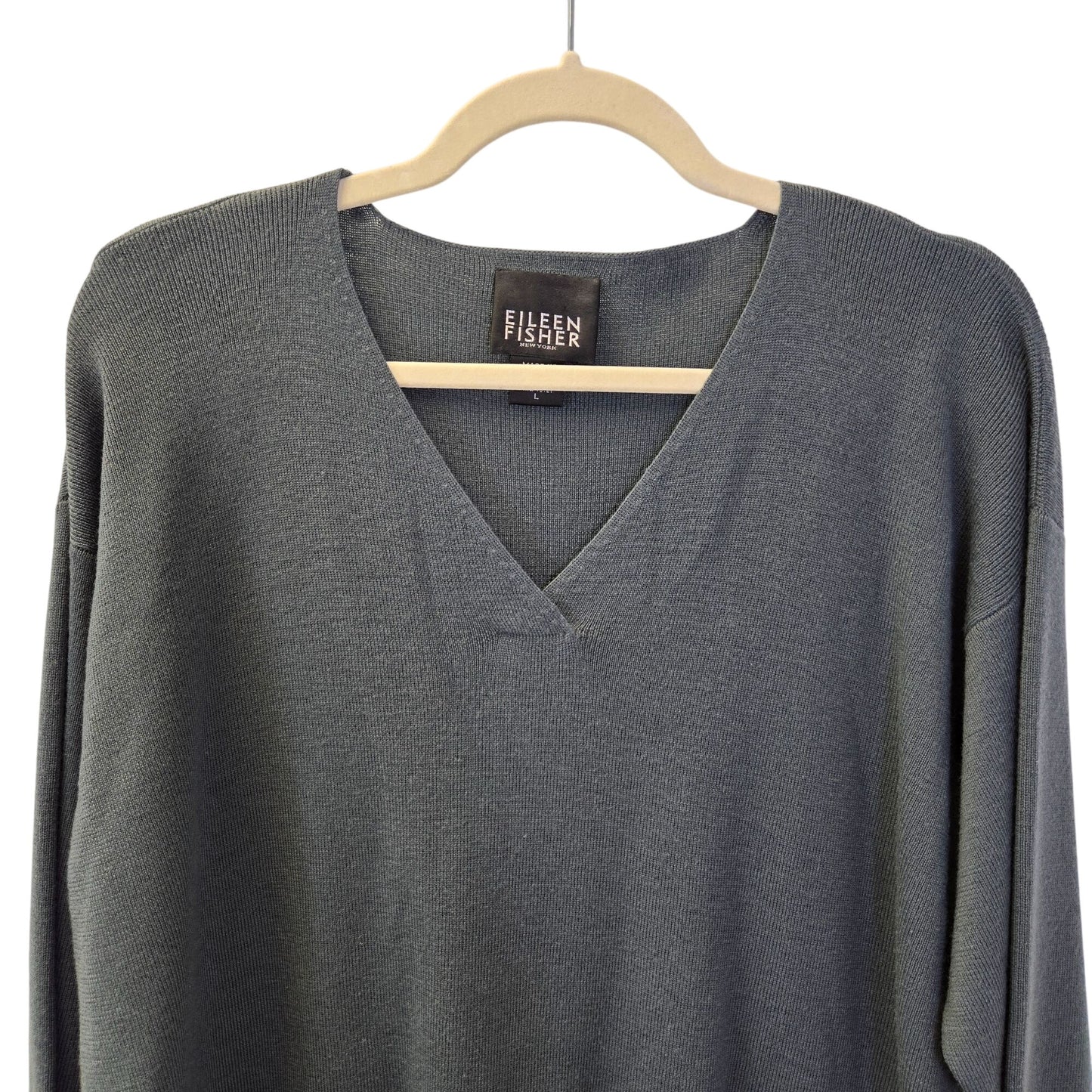 Eileen Fisher 100% Wool V-Neck Split Hem Tunic Sweater Size Large