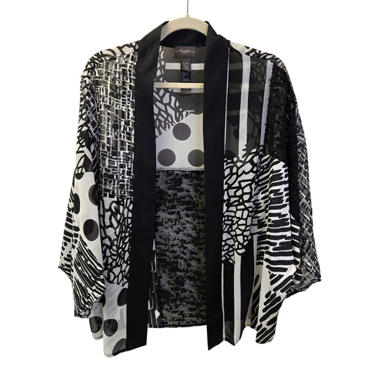 Chico's Travelers Mixed Print Flowy Dolman Sleeve Open Blouse Size S/M