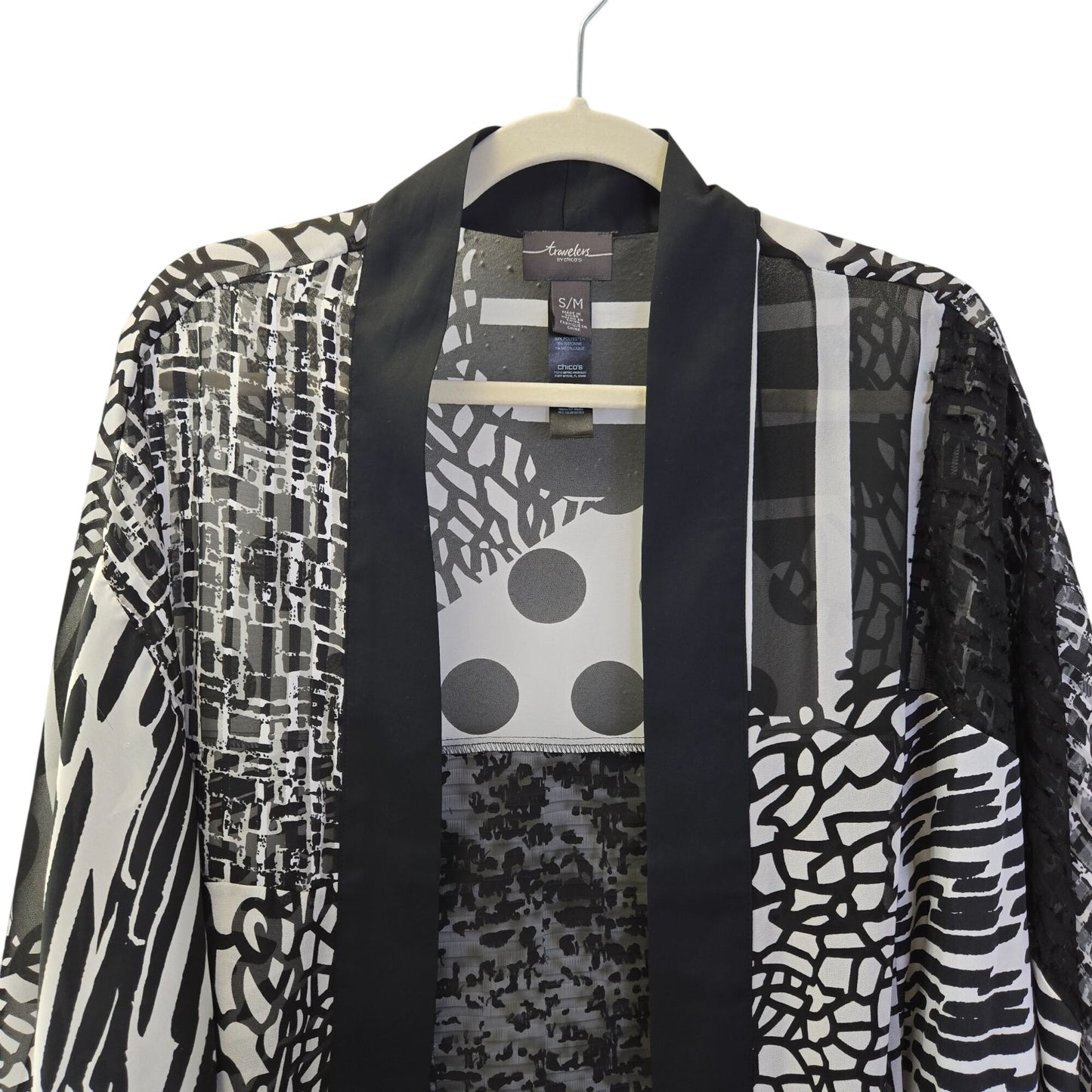 Chico's Travelers Mixed Print Flowy Dolman Sleeve Open Blouse Size S/M