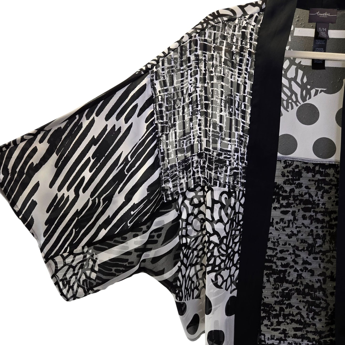 Chico's Travelers Mixed Print Flowy Dolman Sleeve Open Blouse Size S/M