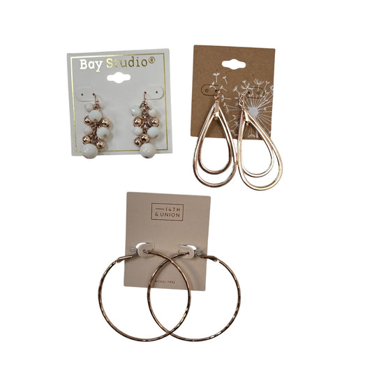 NWT Bay Studio & 14th & Union Bundle of 3 Rose Gold Tone Earrings