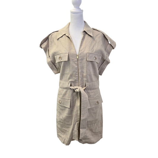 Zara Linen & Viscose Blend Zipper Closure Utility Safari Dress Size Small