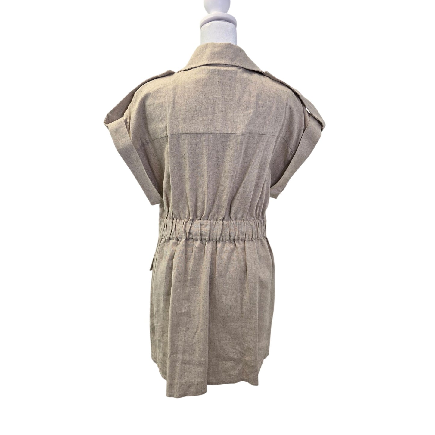 Zara Linen & Viscose Blend Zipper Closure Utility Safari Dress Size Small