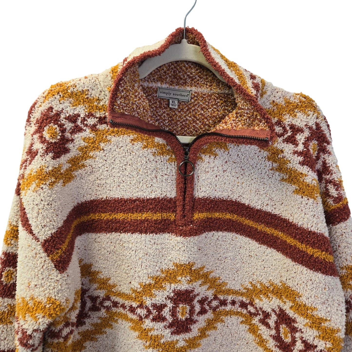 Simply Southern Aztec Southwestern Pattern Quarter Zip Fleece Jacket Size XL