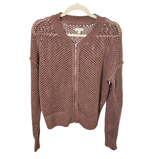 Anthropologie Pilcro Linen Blend Stitchy Bomber Cardigan Sweater Size Medium