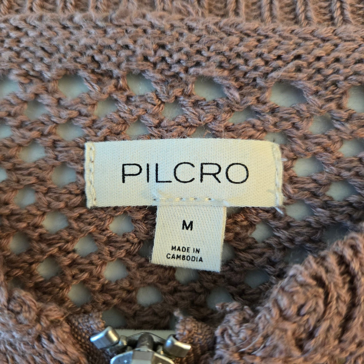 Anthropologie Pilcro Linen Blend Stitchy Bomber Cardigan Sweater Size Medium