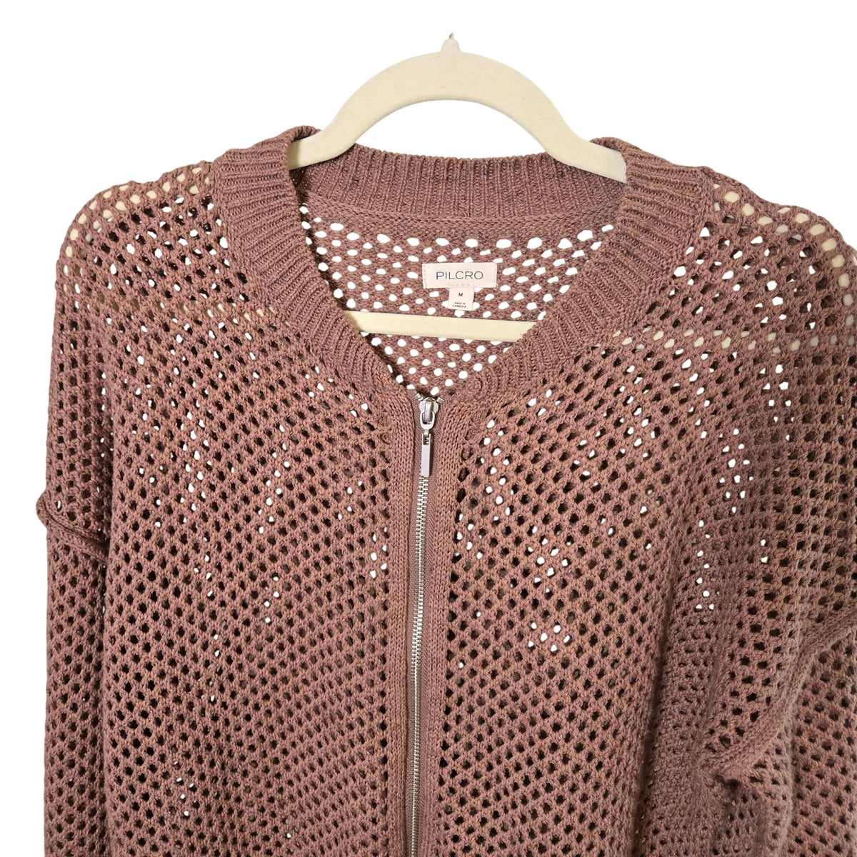 Anthropologie Pilcro Linen Blend Stitchy Bomber Cardigan Sweater Size Medium