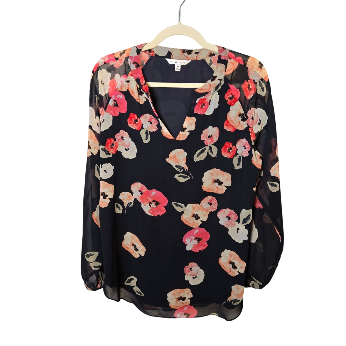 CAbi Floral Poppy V-Neck Blouse Size Medium