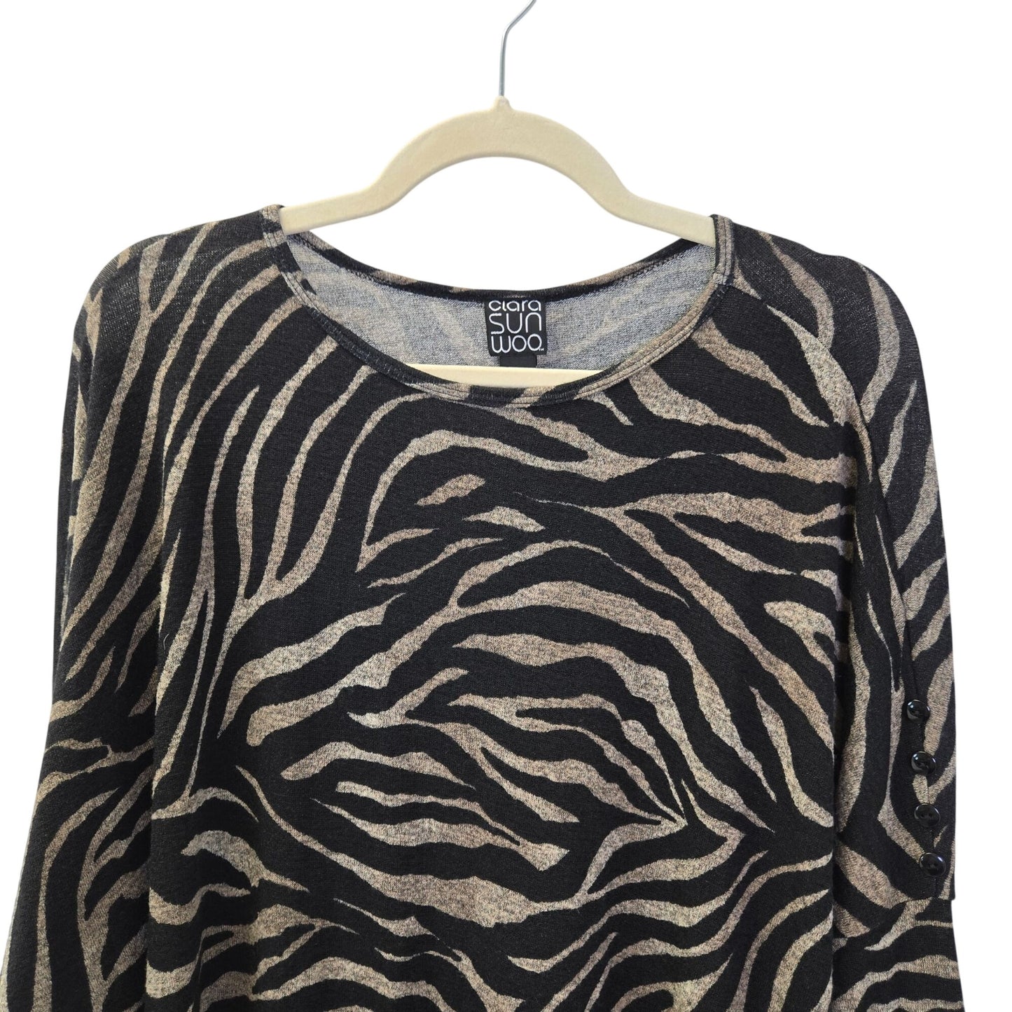 Clara Sun Woo Zebra Print Oversized Dolman Sleeve Sweater Size Medium
