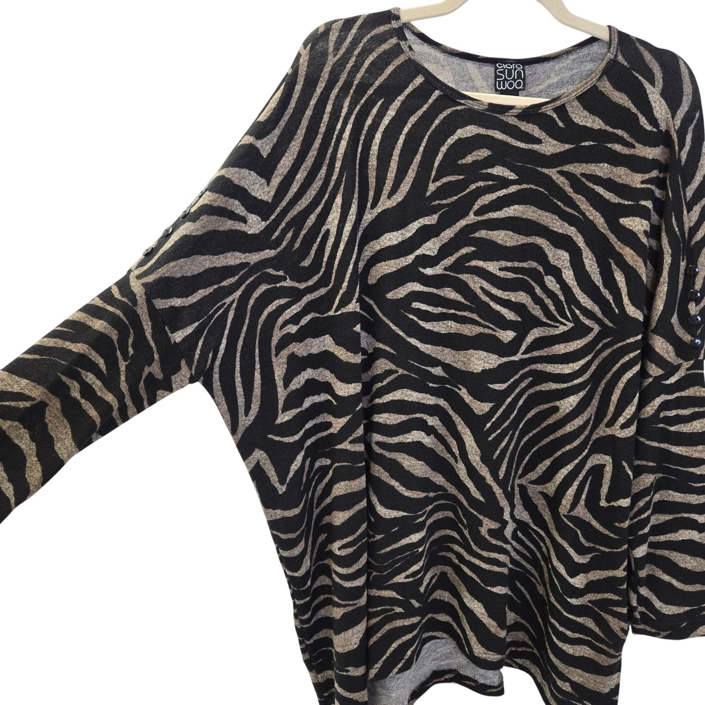 Clara Sun Woo Zebra Print Oversized Dolman Sleeve Sweater Size Medium
