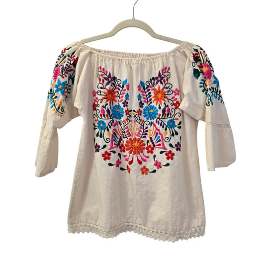 Unbranded Gauzy Mexican Style Embroidered Boho Top Size Medium