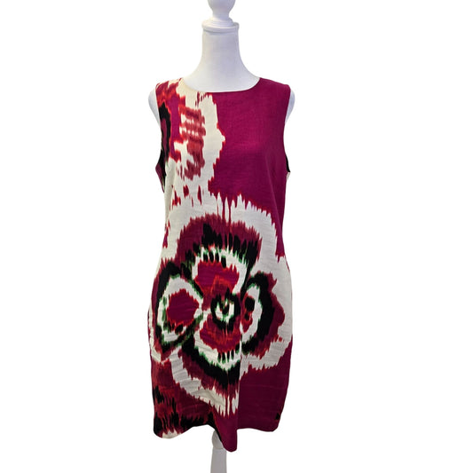 Taylor Linen & Silk Blend Watercolor Floral Print Shift Dress Size 12