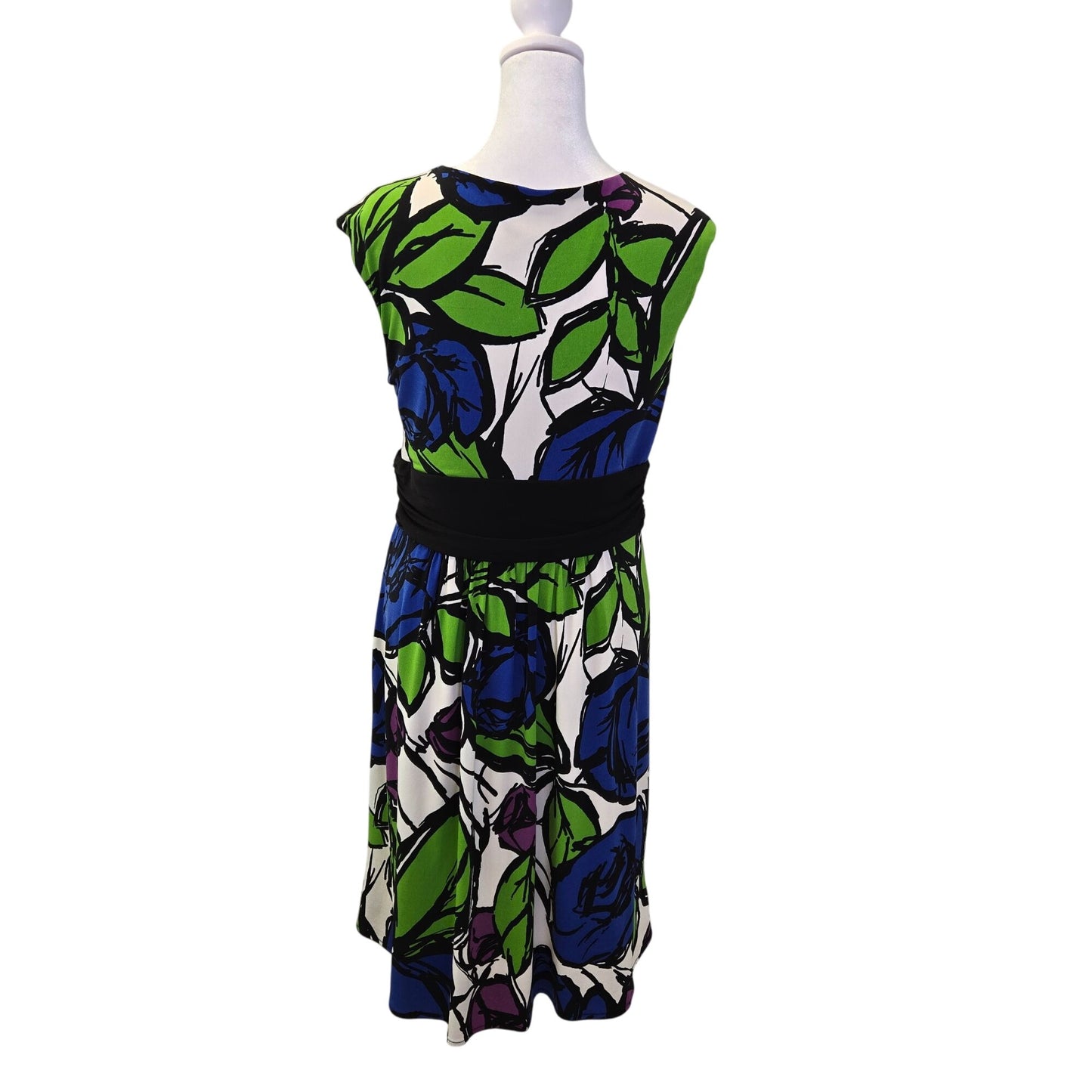 London Times Floral Cascading Pleat V-Neck Sleeveless Dress Size 12