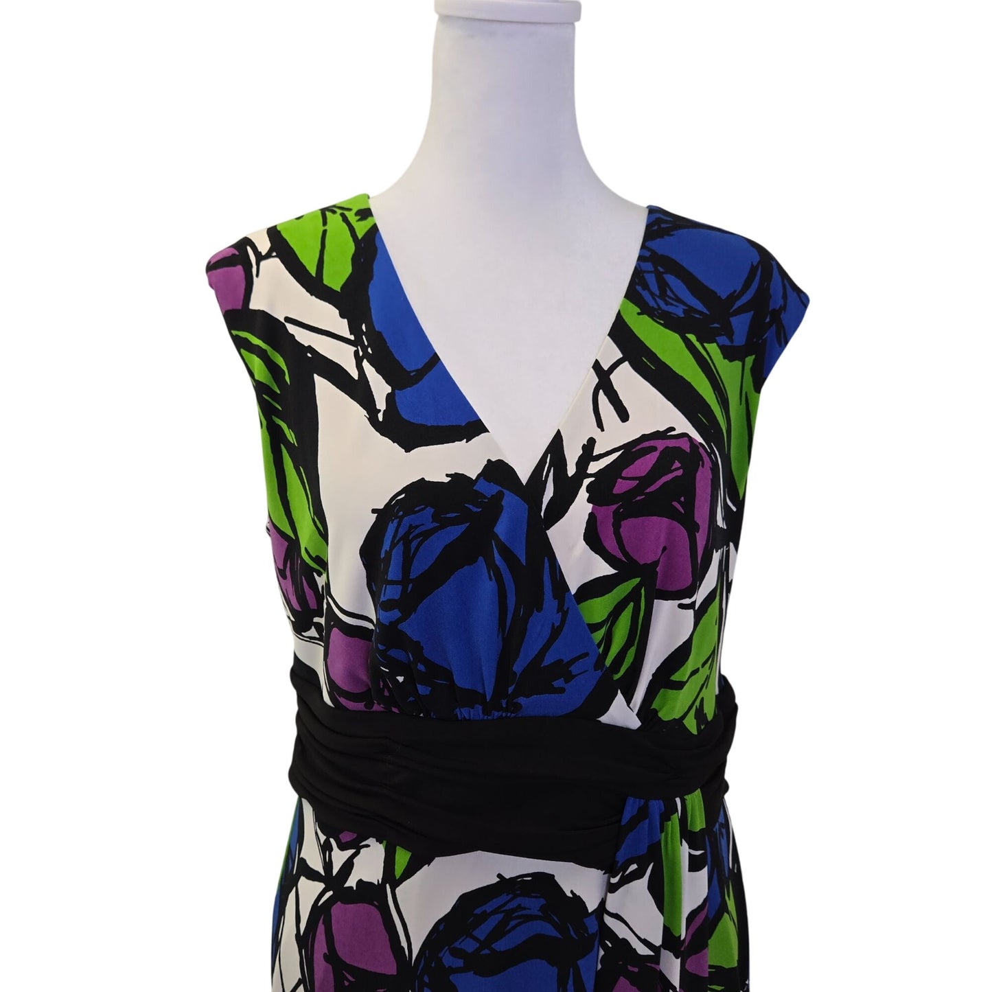 London Times Floral Cascading Pleat V-Neck Sleeveless Dress Size 12
