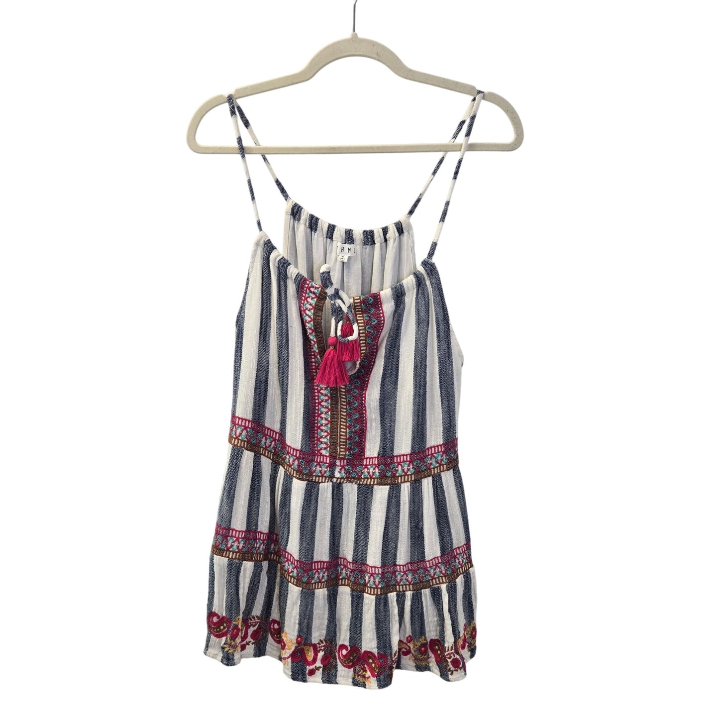THML Celine Embroidered & Beaded Tassel Tie Boho Camisole Top Size Medium