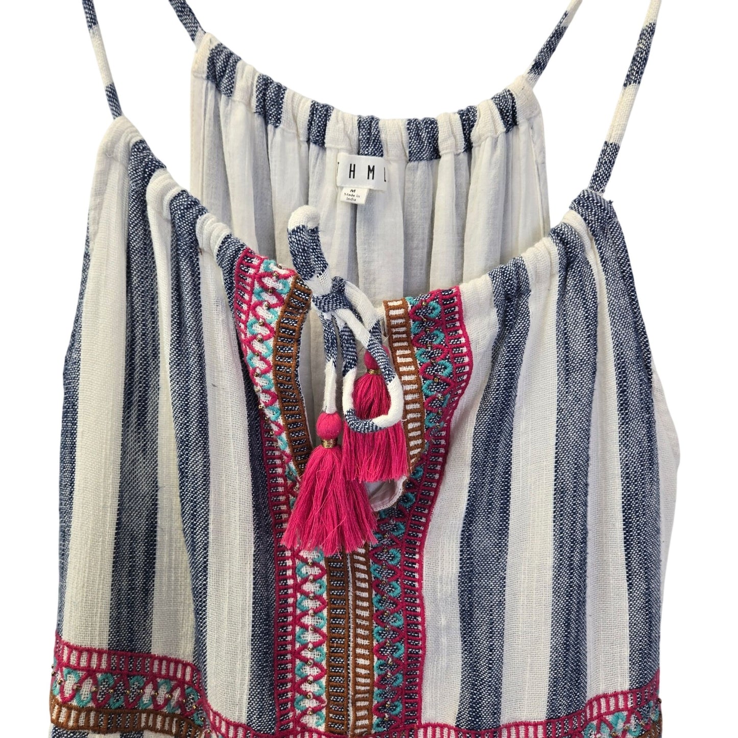 THML Celine Embroidered & Beaded Tassel Tie Boho Camisole Top Size Medium