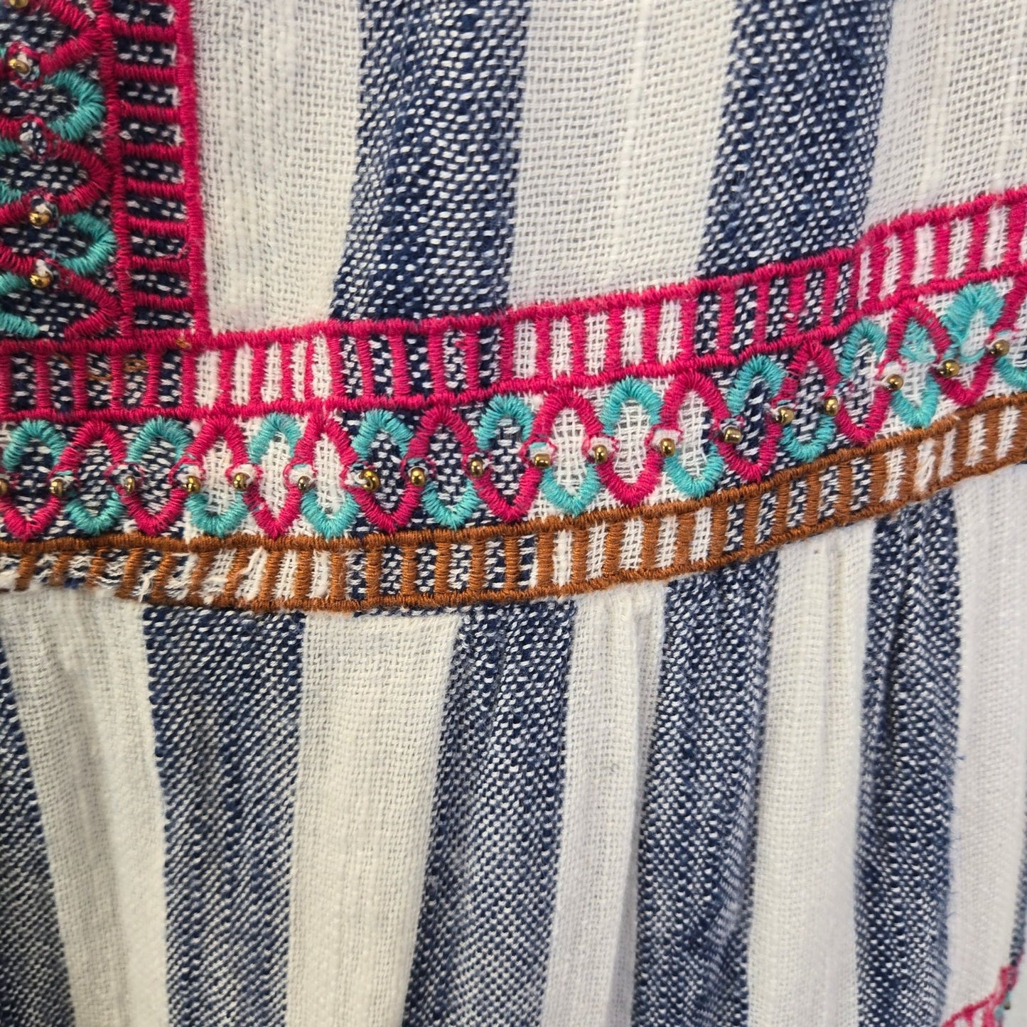 THML Celine Embroidered & Beaded Tassel Tie Boho Camisole Top Size Medium