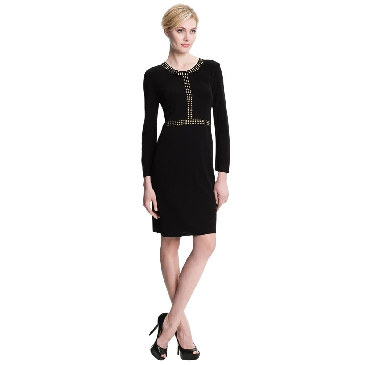 Exclusively Misook Studded Knit Long Sleeve Sheath Dress Size XL