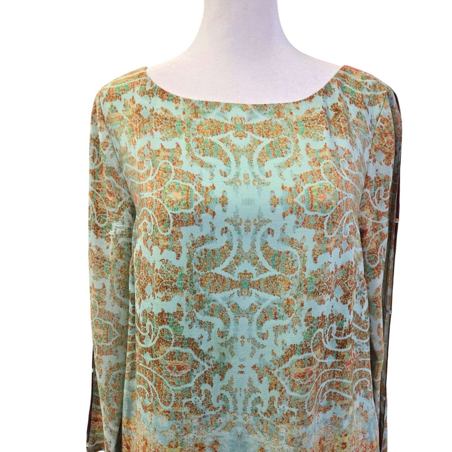 Anthropologie Maeve Cleome 100% Silk Peekaboo Sleeve Shift Dress Size XS