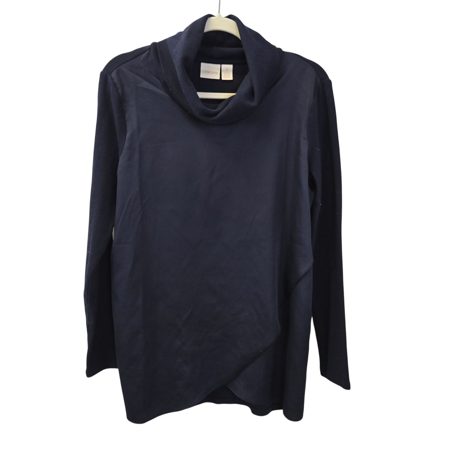 Chico's Mixed Media Faux Wrap Front Cowlneck Top Size Chico's 1/Small
