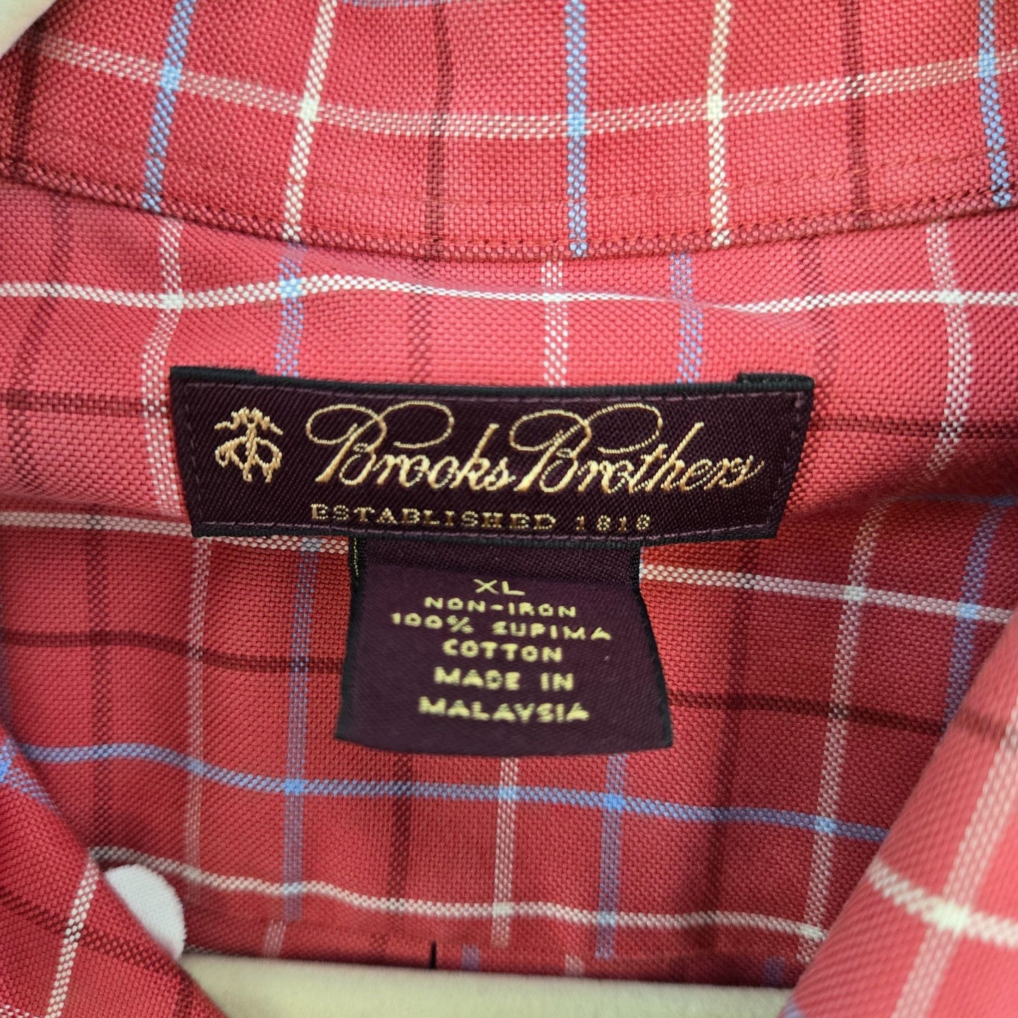 Brooks Brothers Supima Cotton Plaid Button Down Shirt Size XL