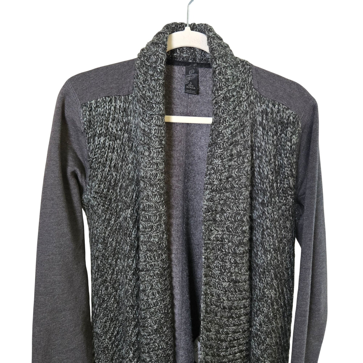 Prana Demure Mixed Media Wool Blend Knit Jersey Cardigan Sweater Size Large
