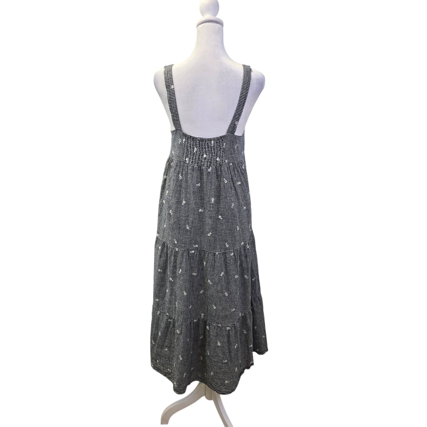 Madewell Linen Blend Embroidered Tiered Midi Dress in Gingham Check Size Small