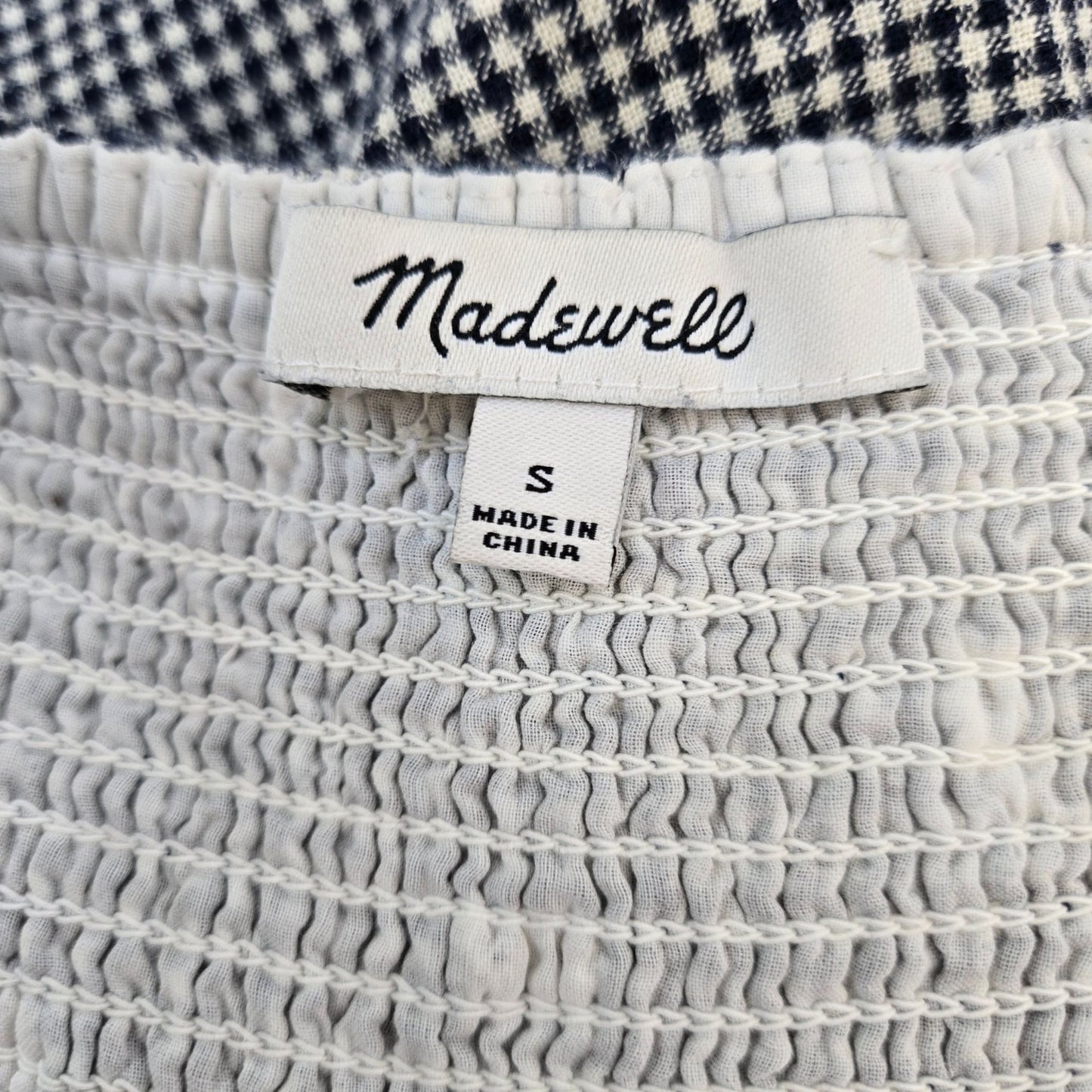 Madewell Linen Blend Embroidered Tiered Midi Dress in Gingham Check Size Small
