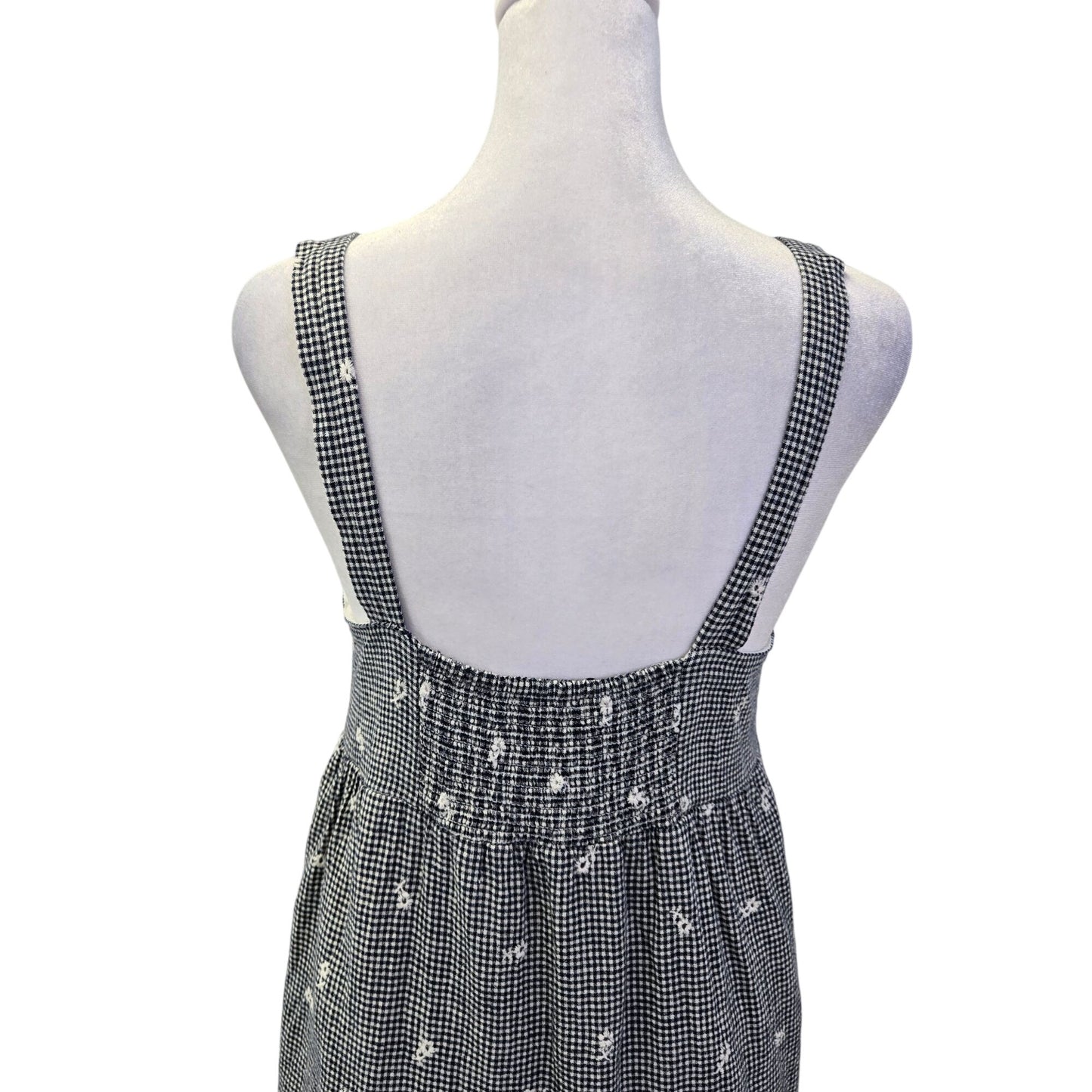 Madewell Linen Blend Embroidered Tiered Midi Dress in Gingham Check Size Small
