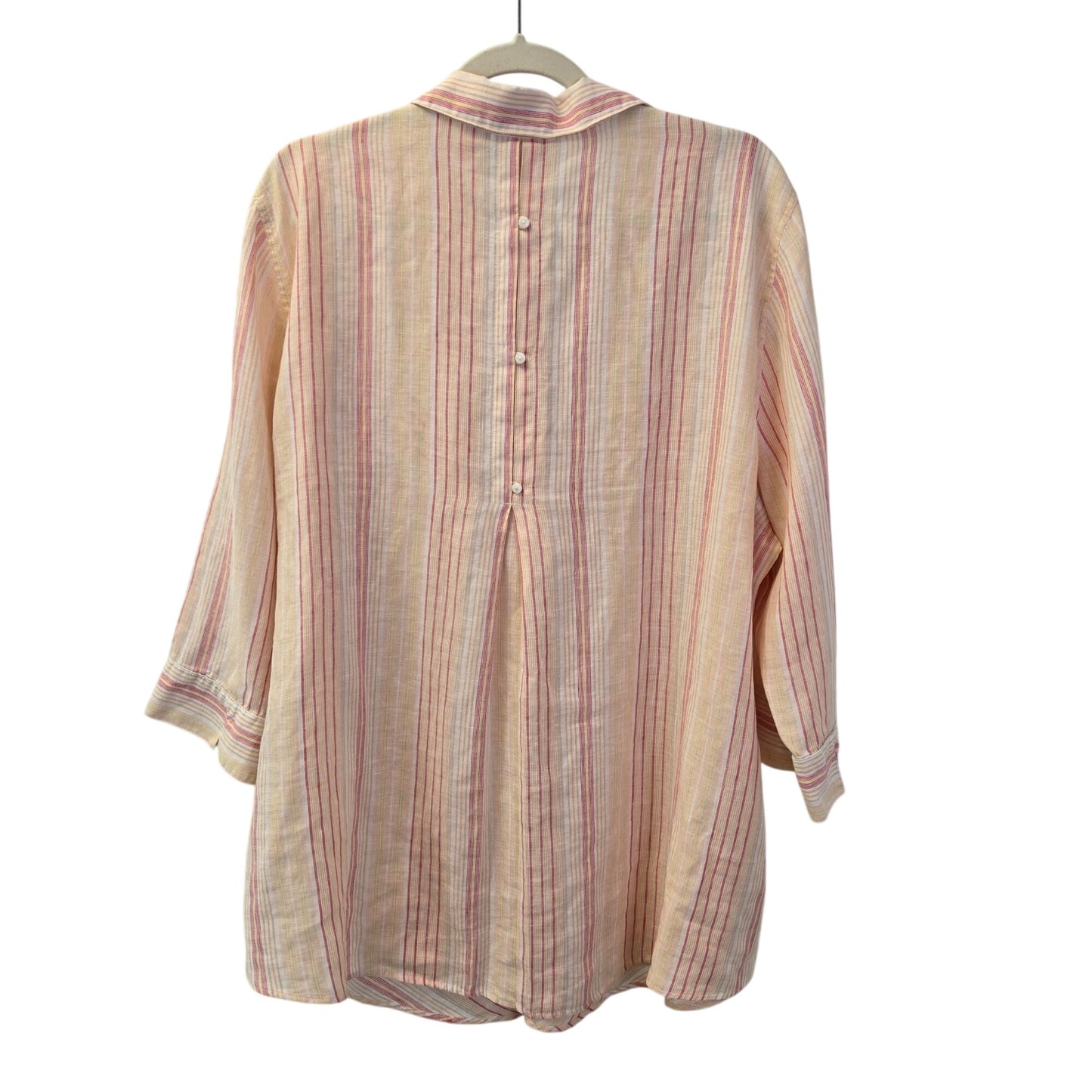Chico's Non-Iron 100% Linen Striped 3/4 Sleeve Button Down Shirt Size Chico's 4/2X