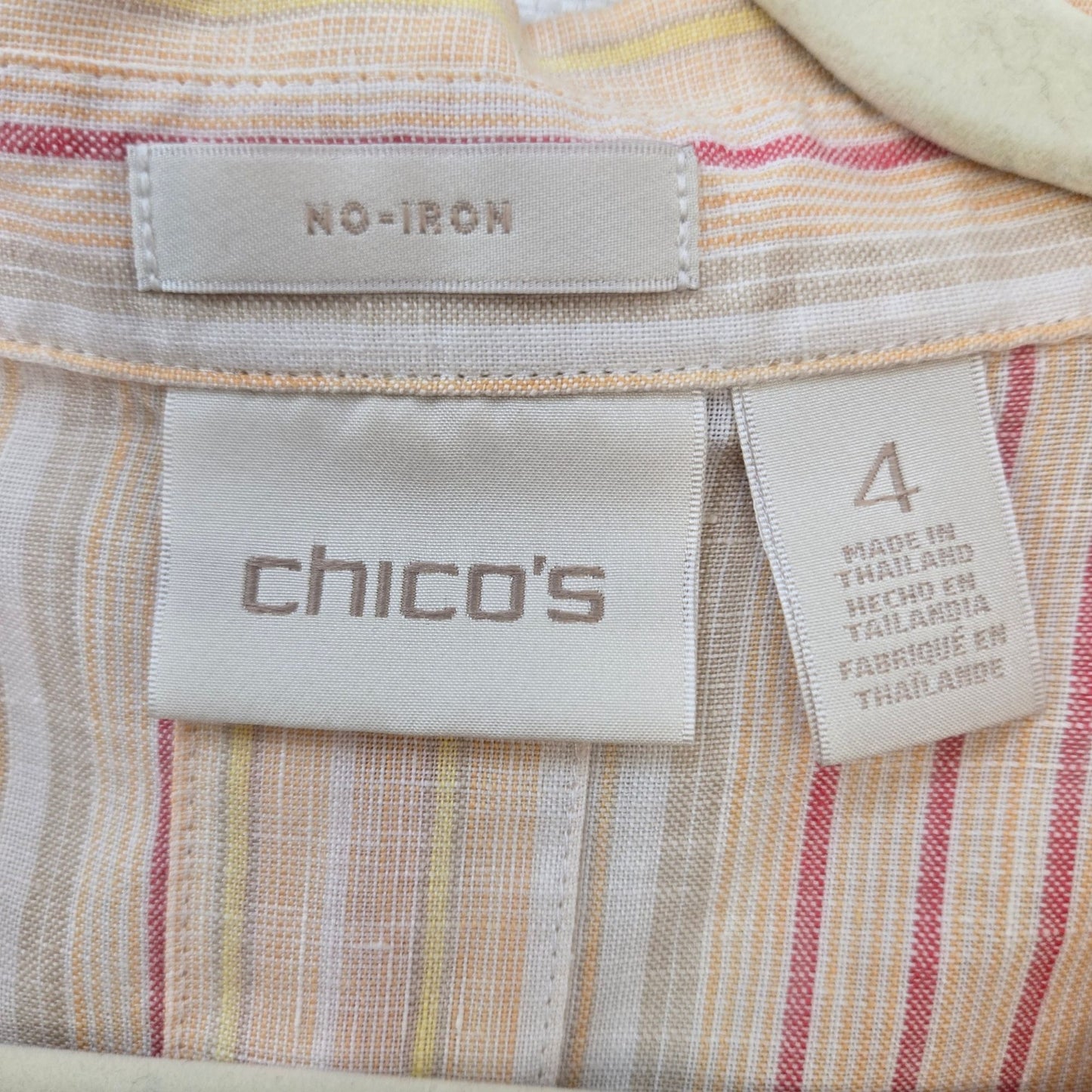 Chico's Non-Iron 100% Linen Striped 3/4 Sleeve Button Down Shirt Size Chico's 4/2X