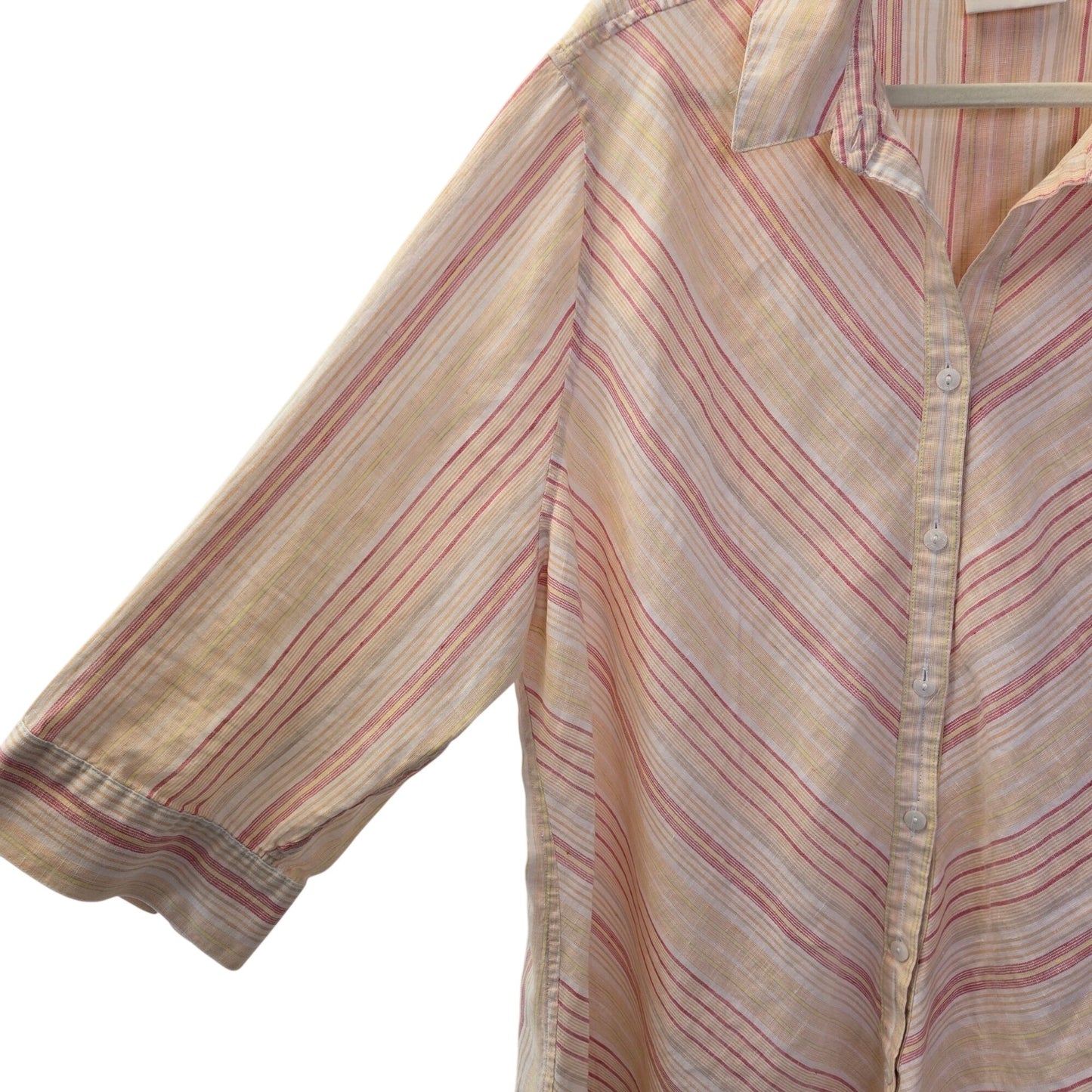Chico's Non-Iron 100% Linen Striped 3/4 Sleeve Button Down Shirt Size Chico's 4/2X