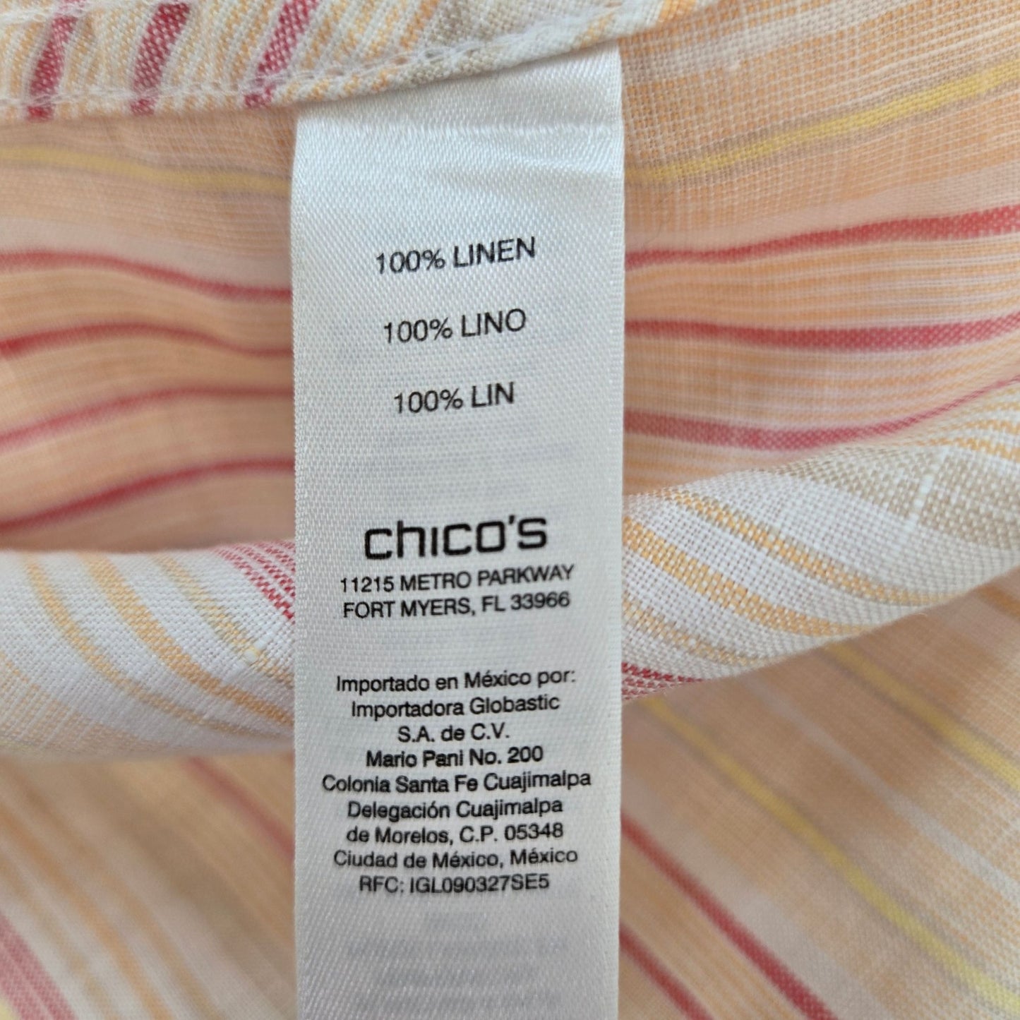 Chico's Non-Iron 100% Linen Striped 3/4 Sleeve Button Down Shirt Size Chico's 4/2X