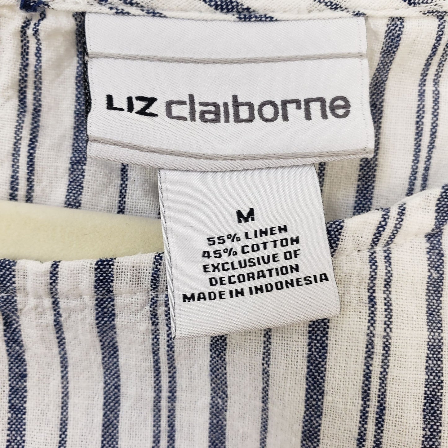 Liz Claiborne Striped Linen Blend Scalloped Sleeve Top Size Medium