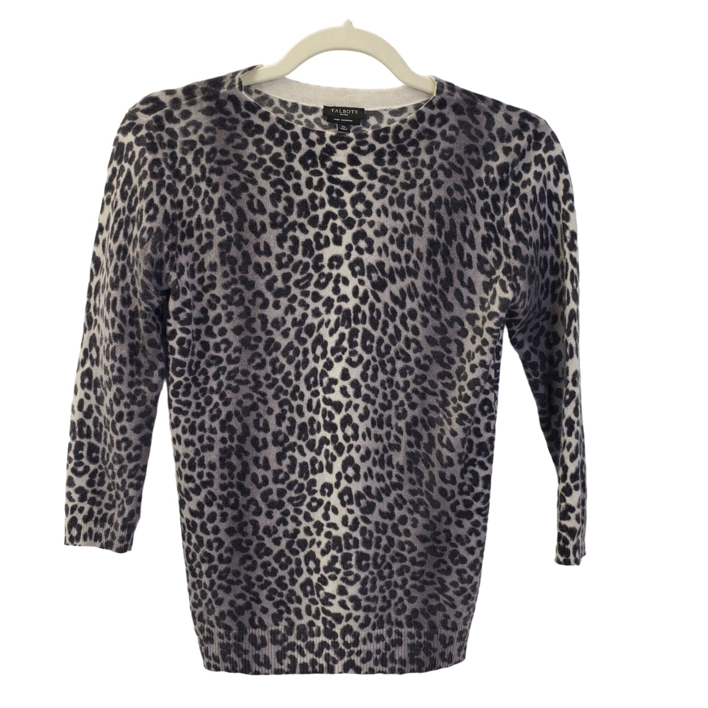 Talbots Pure Cashmere Leopard Print Crewneck Sweater Size Small Petite