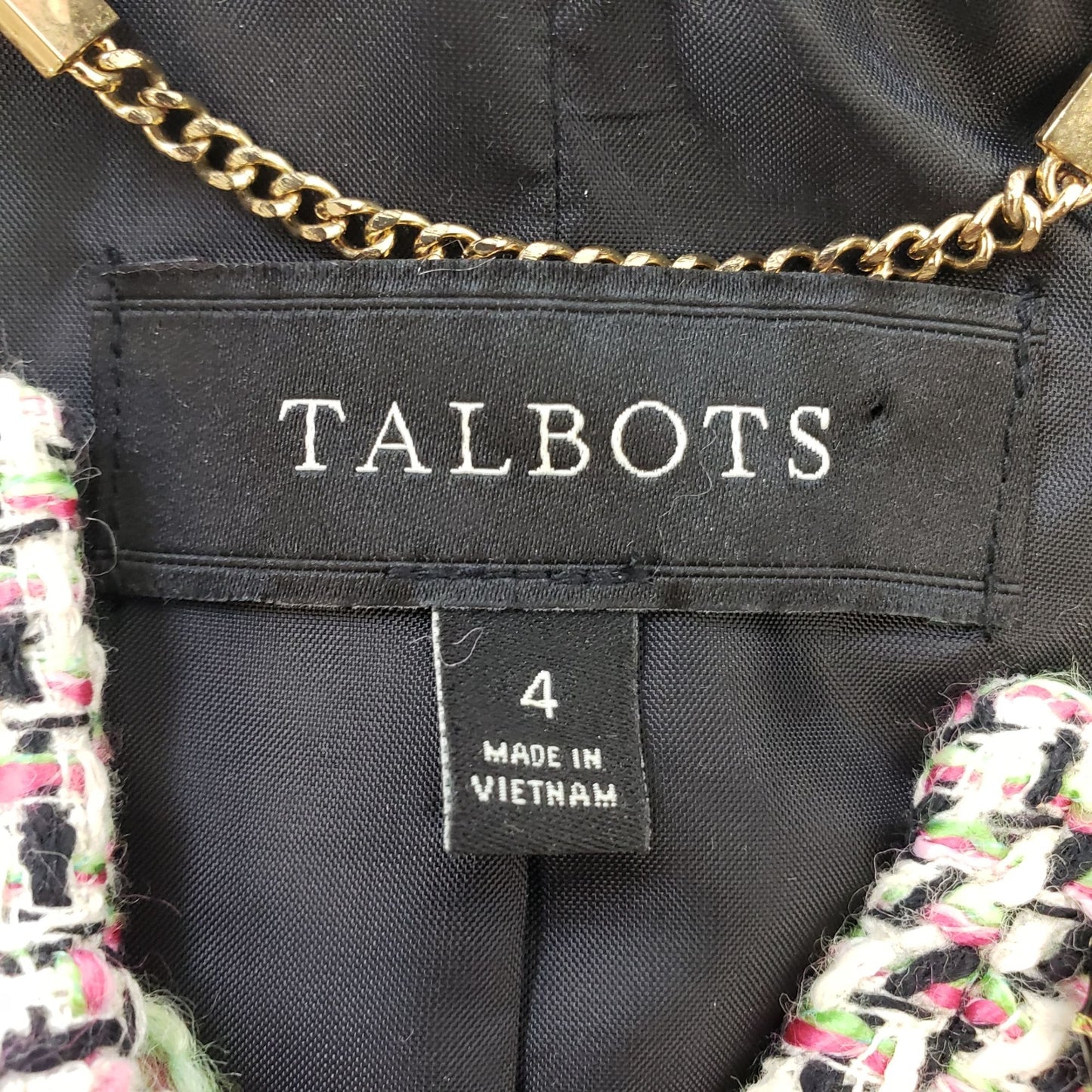 Talbots Tweed Blazer Jacket with Fringe Trim Size 4