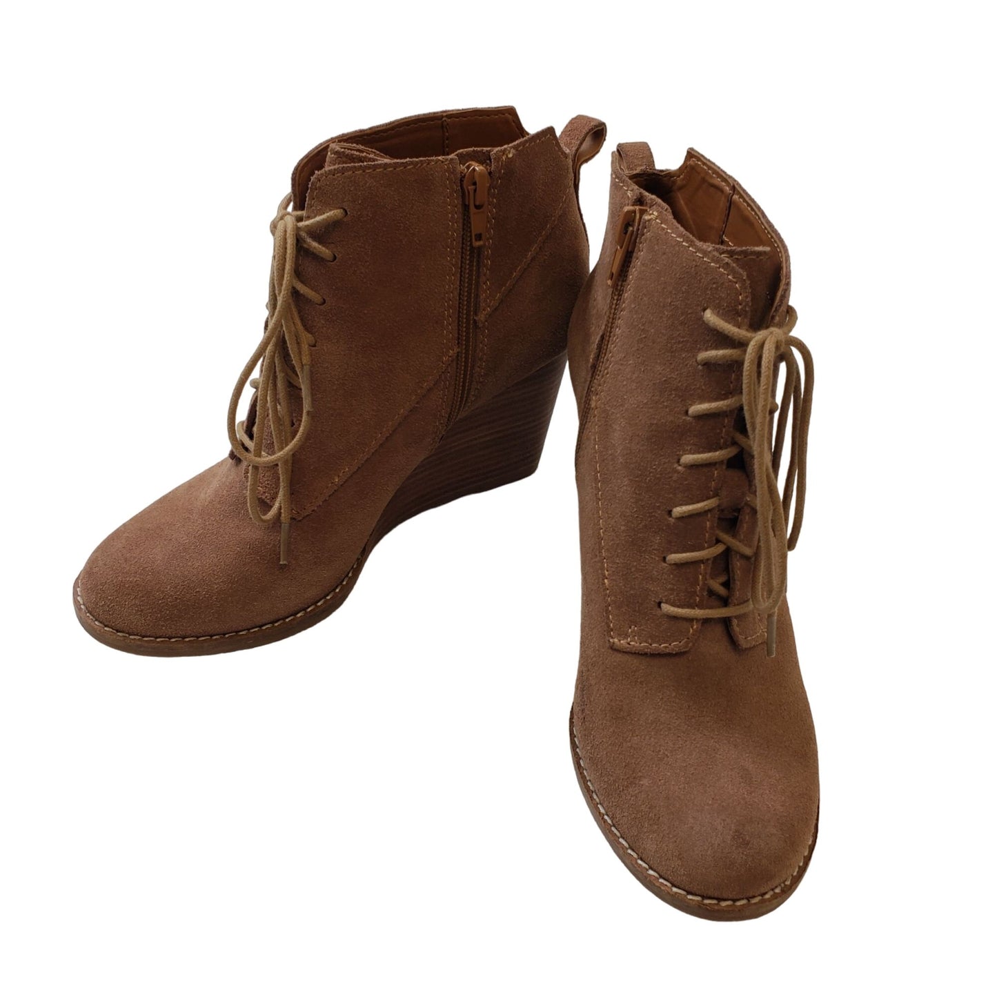 Lucky Brand Suede Leather Wedge Lace-Up Booties Size 7
