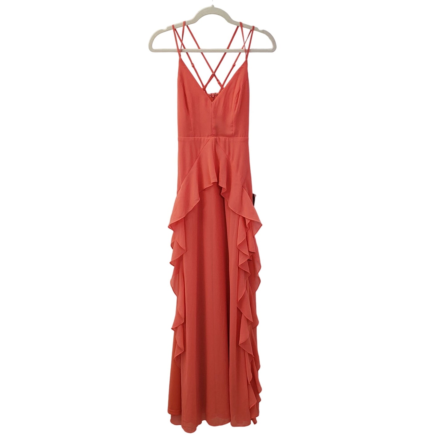 NWT Lulu's Vibrant Love Sleeveless Ruffled Maxi Dress in Coral Size XS