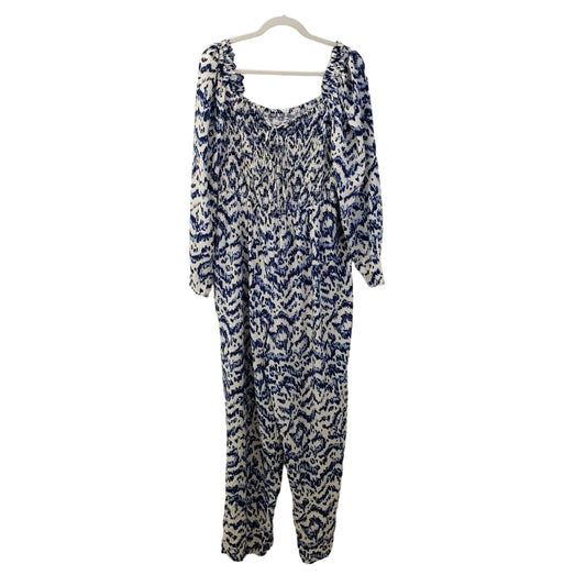 NWT Eloquii Elements Graphic Print Smocked Wide Leg Jumpsuit Size 18