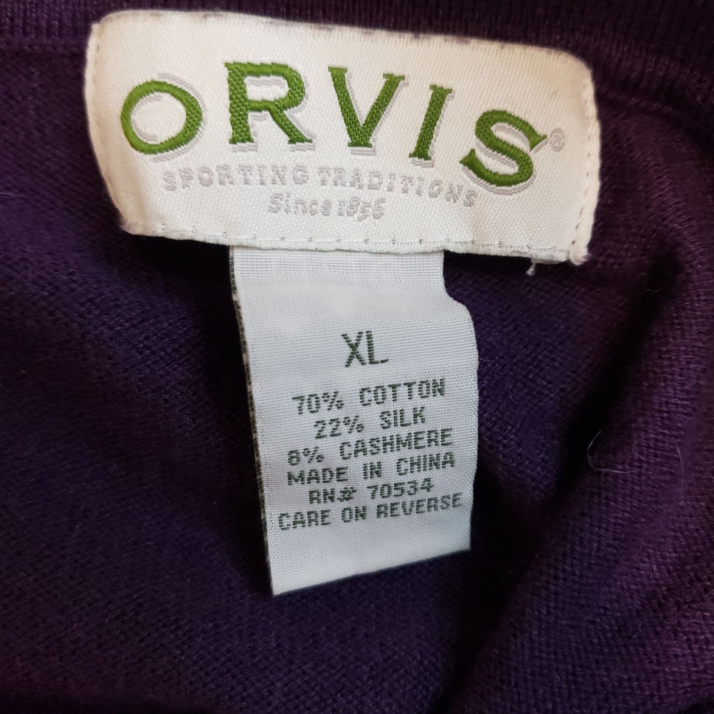 Orvis Silk & Cashmere Blend Quarter Button Sweater Size XL