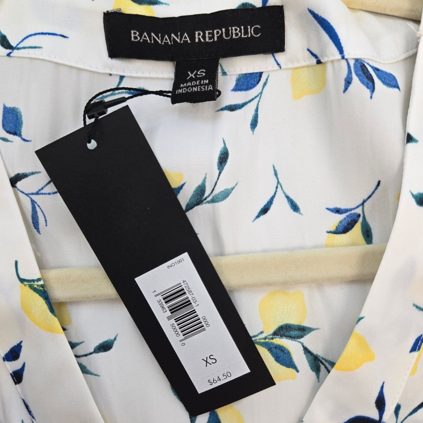 NWT Banana Republic Lemon Print Popover Sleeveless Blouse Size XS/S
