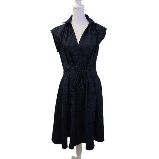 NWT OGL Viscose-Linen Weave Collared V-neck Midi Chambray Dress Size Medium